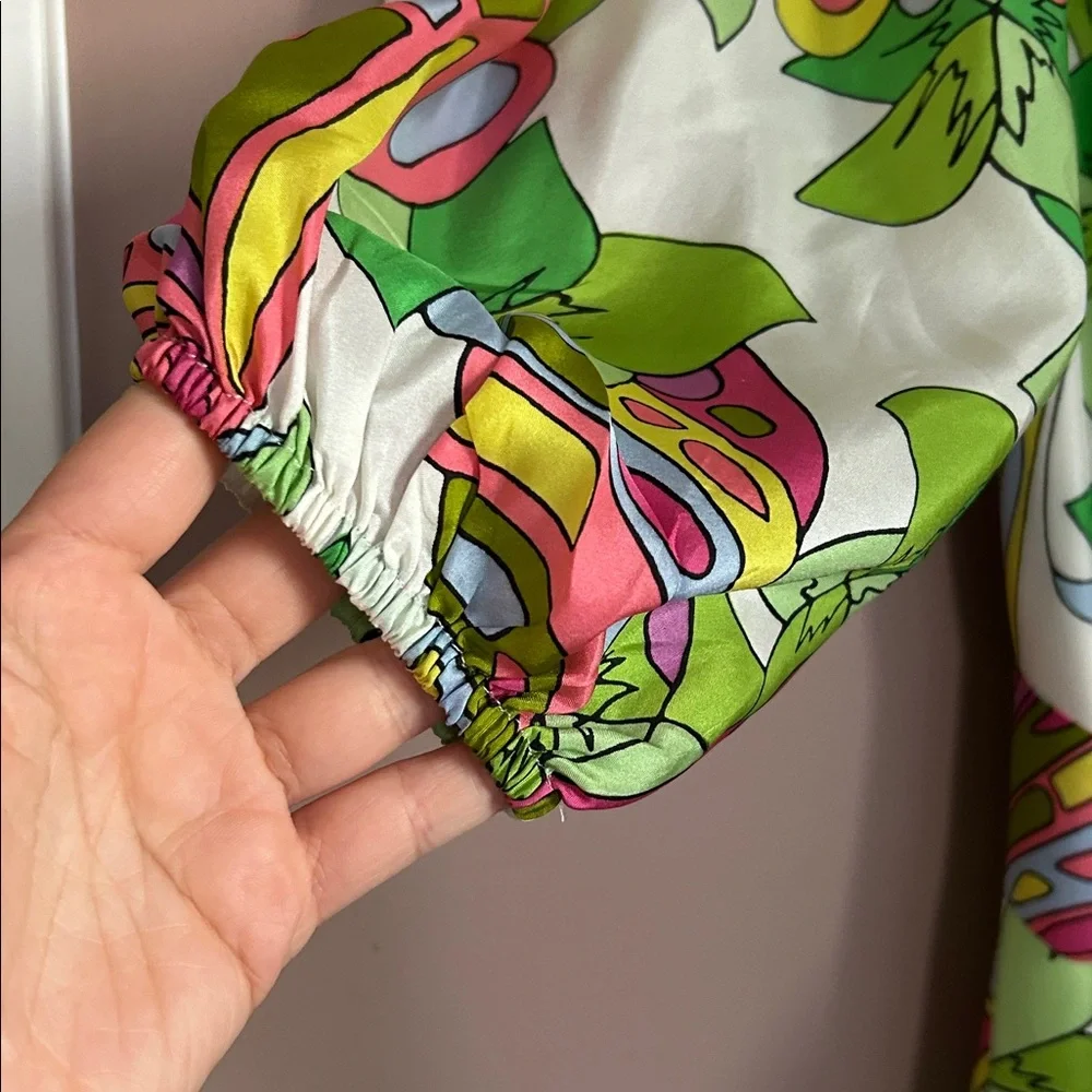 Trina Turk Off the Shoulder HighLow Floral Vibrant Multicolor Silk Dress Size S - Picture 7 of 14